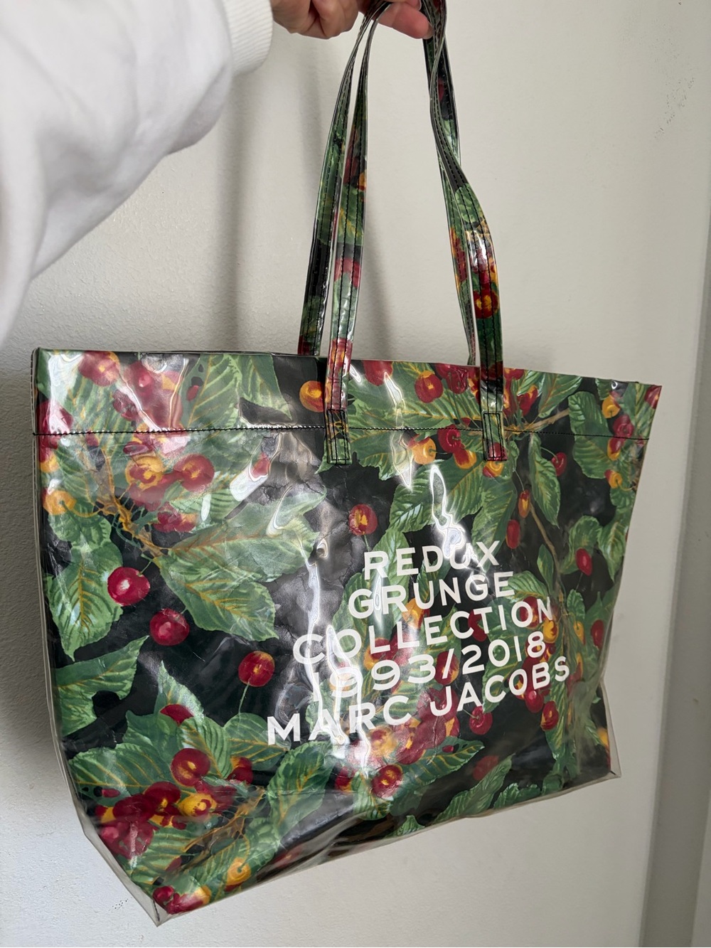 Marc Jacobs Green and Red Floral Cherry Print Tote
